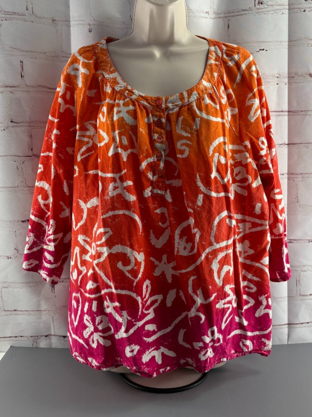 Westbound Vibrant Orange /Pink Ombre Peasant Blouse / Top XL
